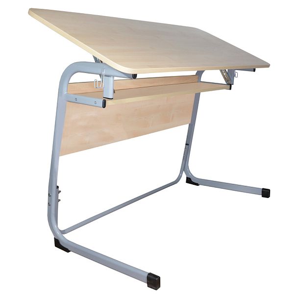 Стол-парта 2-местный, регулируемый угол, "Атлант", 1200х500х520-640 мм, рост 2-4, серый каркас, ЛДСП клён - Вид 1