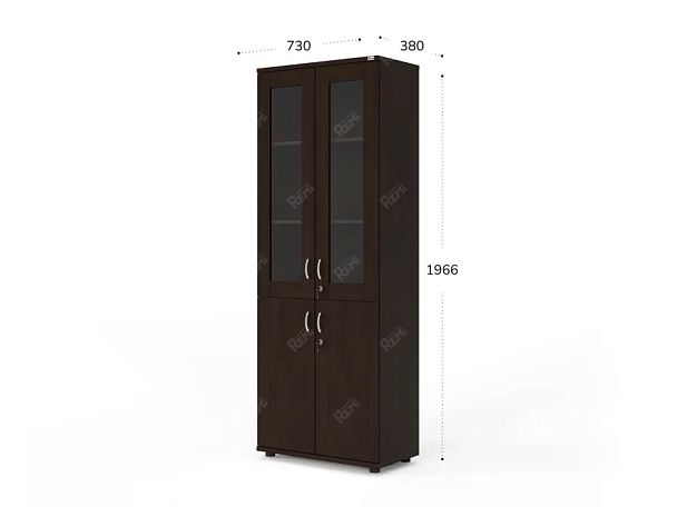 UNITY РШКСМ-02 ВЕНГЕ Шкаф со стеклянными дверьми Прямой 730x380x1966 - Вид 4