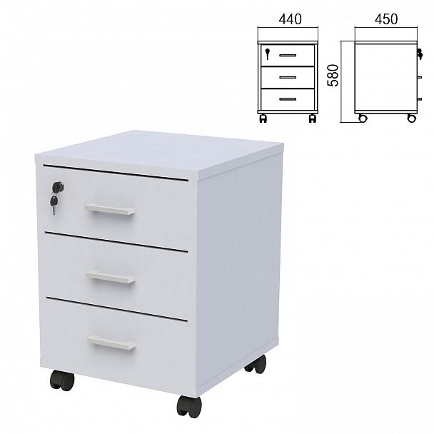 Тумба подкатная "Арго", 440х450х580 мм, 3 ящика, замок, серый - Вид 2