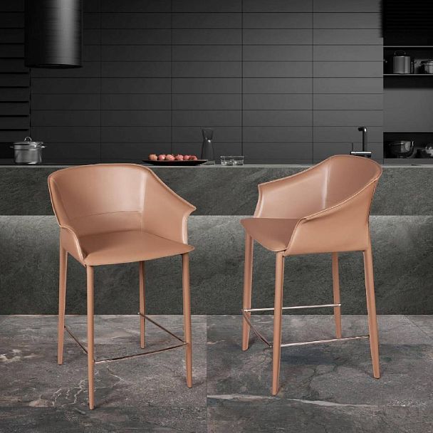 Стул полубарный GIO, кожа хаки-тауп - Вид 4