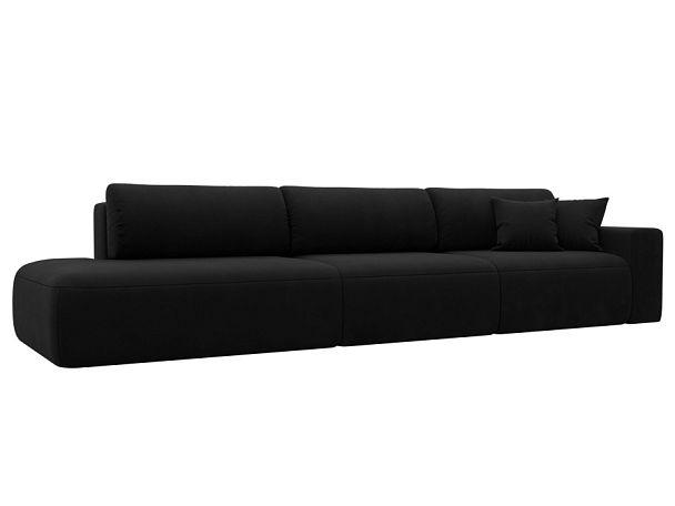 Диван прямой Лига-036 Модерн Лонг подлокотник справа Микровельвет черный - Вид 1