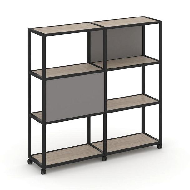 Shelf Mobile Стеллаж 4 уровня 2 секции VR.LT-STK-412.08 Дуб Аттик/Металл Черный/W-11 1570*400*1523 - Вид 1