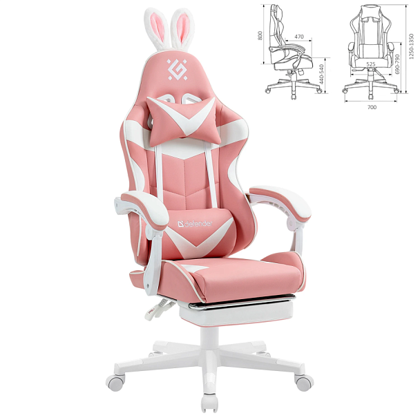 Кресло компьютерное DEFENDER "Irifi", 2 подушки, подставка для ног, экокожа, розовое/белое, 64042 - Вид 3