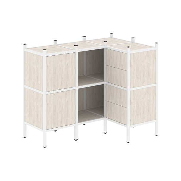 Loft Угловой внутренний стеллаж наборный VR.L-28 Денвер светлый/Белый металл 1278*862*1047 - Вид 1