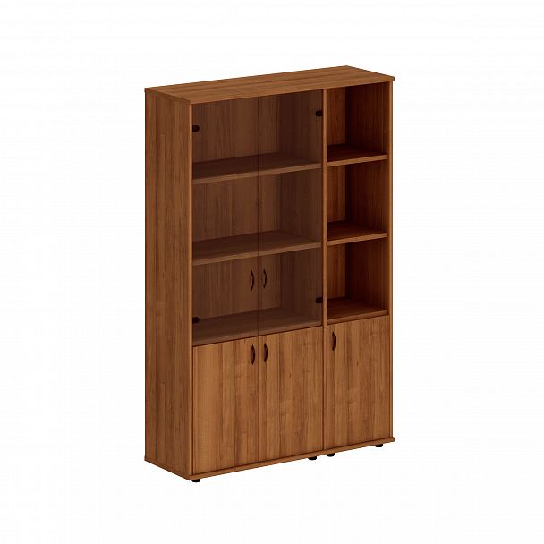 Шкаф комбинированный высокий (стекло + полузакрытый узкий) "Престиж" Исп.49 темный орех - Вид 1