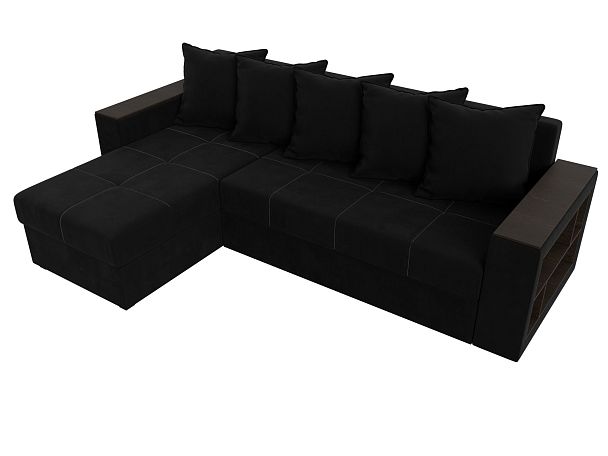Диван угловой Дубай Лайт угол левый (полностью микровельвет черный) - Вид 5