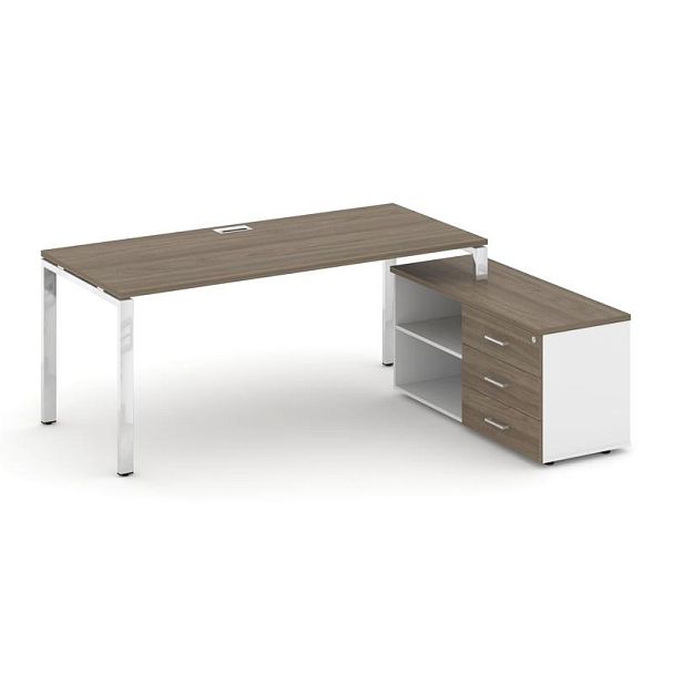 Style Project Direct Lux Стол письменный с греденцией правой M-SN-6P.SRG-025.M(R) Вяз Благородный/Белый/Вяз Благородный/Нержавеющая Сталь/Хром 1780*800*750 - Вид 1