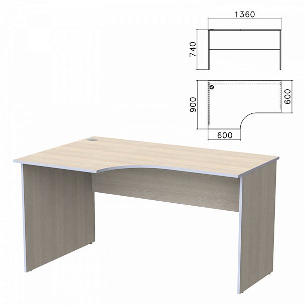 Стол письменный эргономичный "Бюджет", 1360х900х740 мм, левый, дуб шамони светлый, 402662-430 - Вид 1