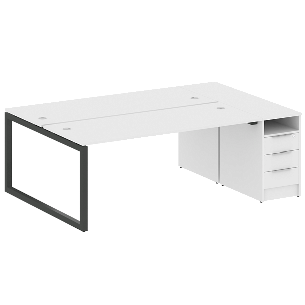 Metal System Quattro Р. ст. с тумбой на О-образном м/к 50БО.РС-СТП-2.5 Белый/Антрацит металл 2212*1475*750 - Вид 1