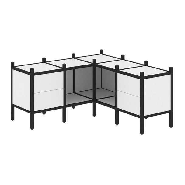 Loft Угловой внутренний стеллаж наборный VR.L-27 Белый бриллиант/Чёрный металл 1278*1278*636 - Вид 1