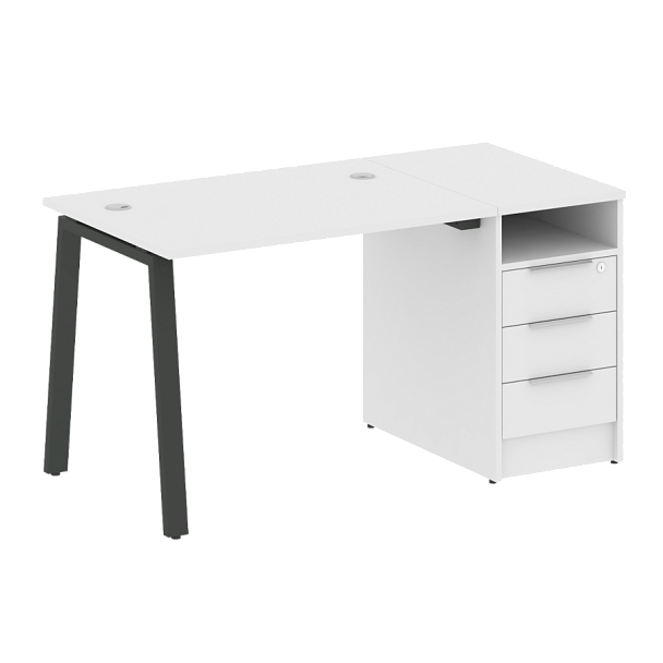 Metal System Р. ст. с тумбой на А-образном м/к БА.РС-СТП-1.1 Белый/Антрацит металл 1412*720*750 - Вид 1