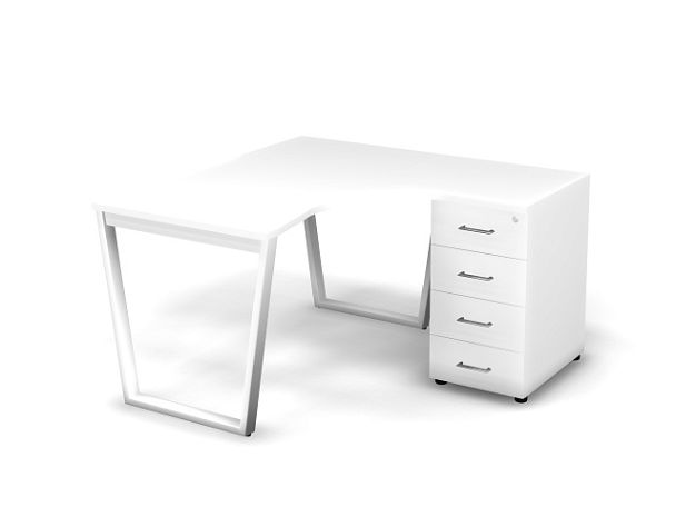 MATRIX 121S150-V Стол эгоном-й с тумбой R, проводник вырезной (V-обр. опоры) 1380х1380х775 Белый - Вид 1