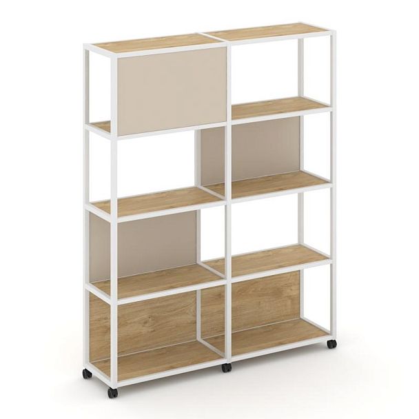 Shelf Mobile Стеллаж 5 уровней 2 секции VR.LT-STK-514.12 Тиквуд Светлый/Металл Белый/W-04 2370*400*2000 - Вид 1