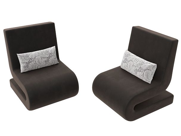 Кресло Волна (полностью велюр коричневый, подушки велюр серый с узором) - Вид 4