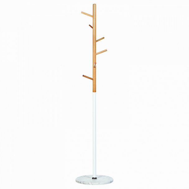 Вешалка-стойка BRABIX "CR-1906" на мраморном диске, металл белый/дерево бук, 6 крючков, 606440 - Вид 1