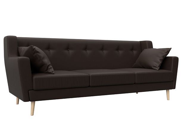 Прямой диван Брайтон 3 (полностью экокожа коричневая) - Вид 1