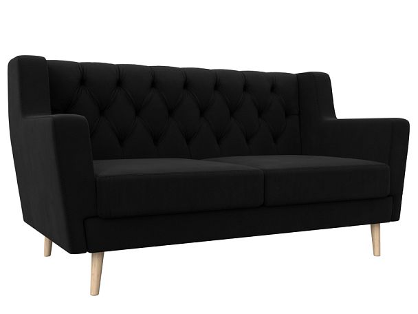 Прямой диван Брайтон 2 Люкс (полностью микровельвет черный) - Вид 1