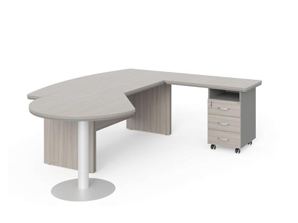 БЕРЛИН / BERLIN Стол руководителя R угловой с брифингом и тумбой 3 ящика 2150х2000х760 Дрифтвуд/Серый - Вид 1