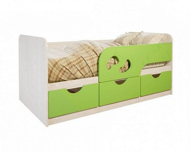 Кровать детская "Минима Лего" (1632х770х850) дуб атланта/лайм глянец - Вид 1