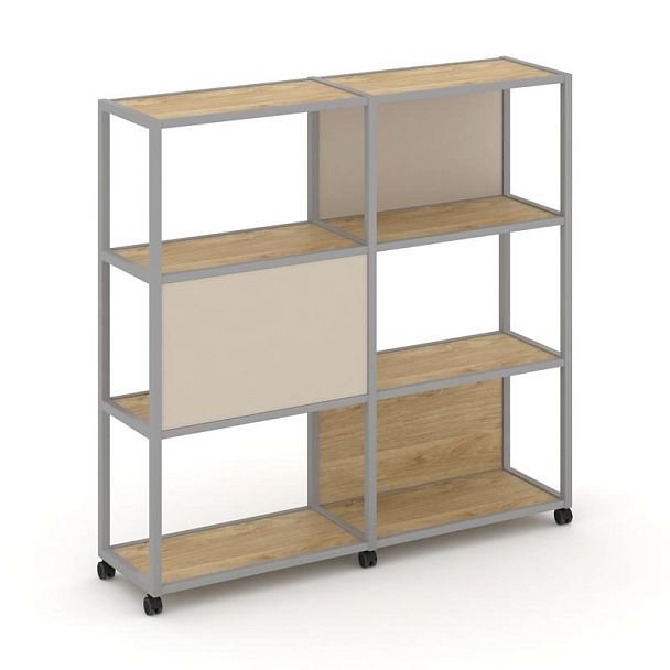 Shelf Mobile Стеллаж 4 уровня 2 секции VR.LT-STK-414.10 Тиквуд Светлый/Металл Серый/W-04 1970*400*1523 - Вид 1