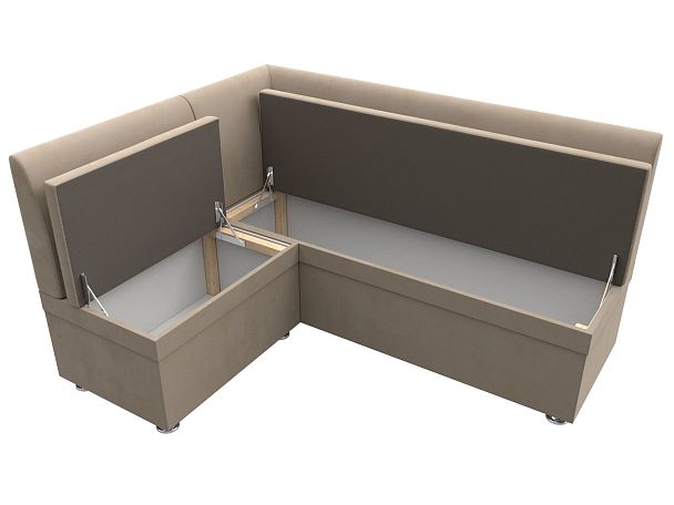 Кухонный угловой диван Уют левый (полностью велюр бежевый) - Вид 7