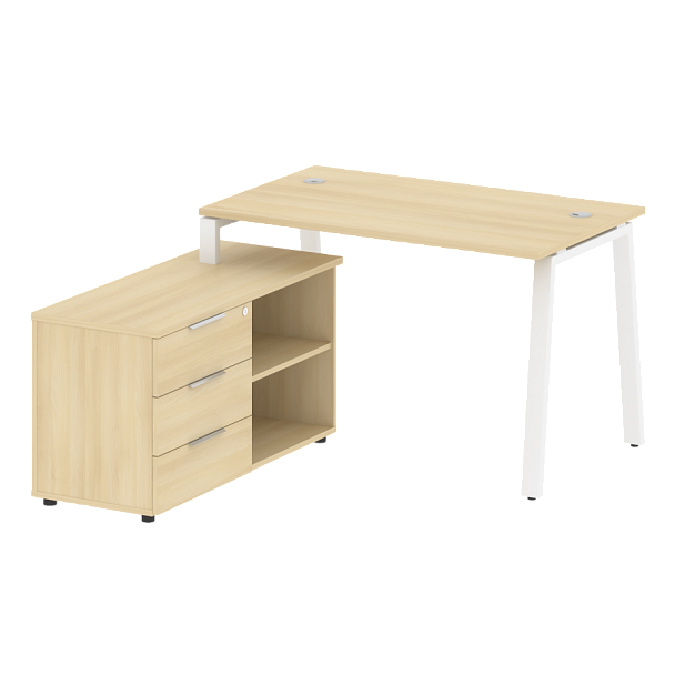 Metal System Р. ст. с тумбой на А-образном м/к БА.РС-СТС-2.2 (L) Акация/Белый металл 1300*1520*750 - Вид 1