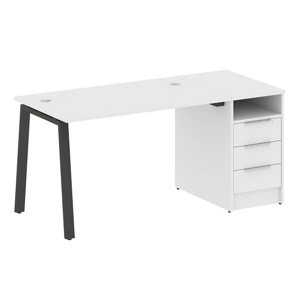 Metal System Р. ст. с тумбой на А-образном м/к БА.РС-СТП-1.2 Белый/Антрацит металл 1612*720*750 - Вид 1