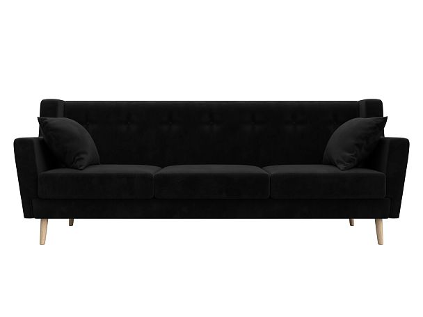 Прямой диван Брайтон 3 (полностью велюр черный) - Вид 2