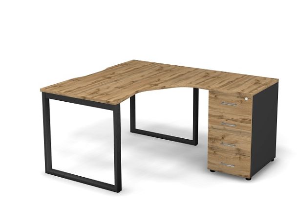 MATRIX 121S190-О Стол эгоном. с тумбой R, пров. вырез. (O-опоры) 1380х1580х775 Дуб Крафт/Темно-серый - Вид 1