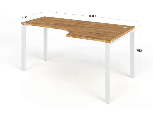 TANDEM RTD077-MK-160R-ME Стол угловой на металлокаркасе правый 1600х900х750 Таксония медовая/Белый - Вид 2