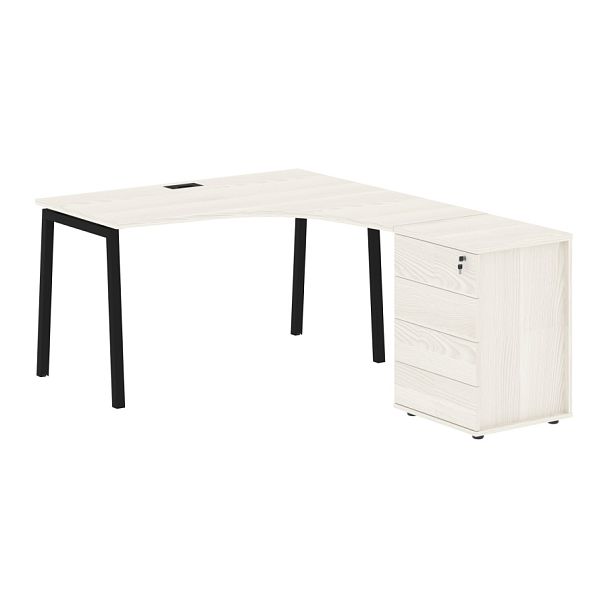 Стол эргономичный с тумбой ELCET 1318(R) Ясень Траун/Черный 1360х1880х750 EDIS - Вид 1