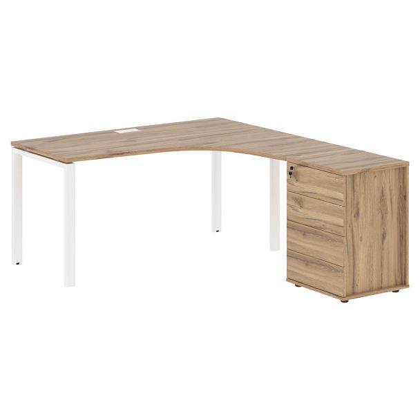 Стол эргономичный с тумбой EUCET 1518(R) Дуб Денвер светлый/Белый 1560х1880х750 EDIS - Вид 1