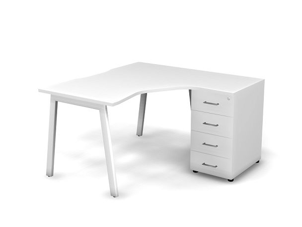 MATRIX 121S150-A Стол эгоном-й с тумбой R, проводник вырезной (А-обр. опоры) 1380х1380х775 Белый - Вид 1