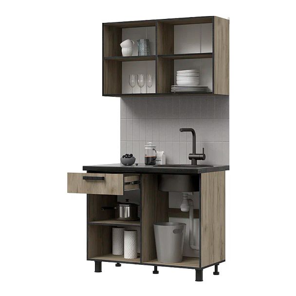 Кухня Эдинбург 1.0 Фасад ЖЕЛЕЗНЫЙ КАМЕНЬ/Корпус ДУБ КРАФТ СЕРЫЙ - Вид 2