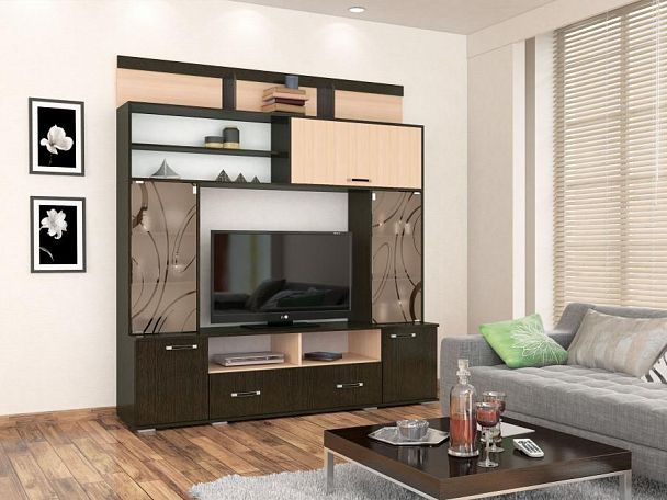 Гостиная Оскар-18 центральная секция ОГЦС-2 (2100х1900х430) венге/дуб молочный - Вид 1