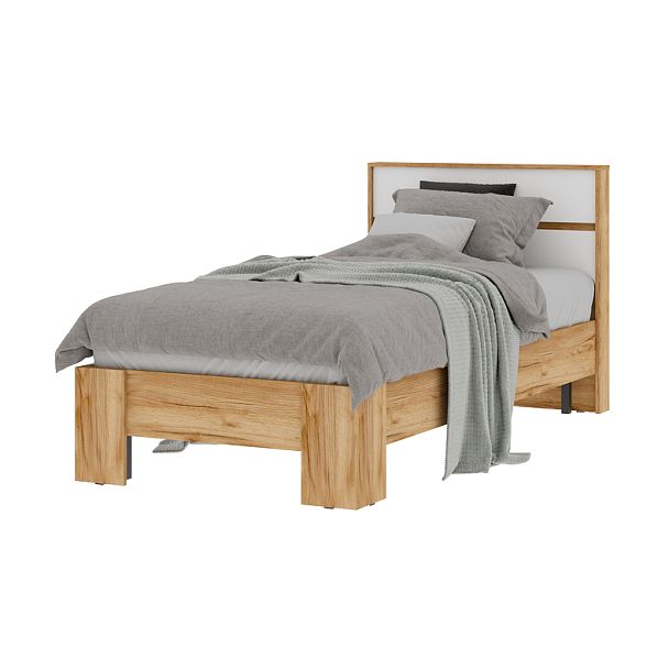 Хелен КР 01 Кровать 0.9х2.0 (0,970х0,928х2,114) белый/дуб крафт золото - Вид 1