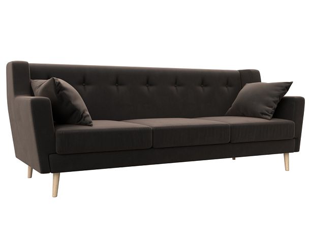 Прямой диван Брайтон 3 (полностью велюр коричневый) - Вид 1