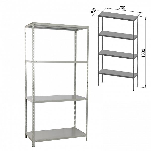 Стеллаж металлический BRABIX "MS KD-180/40/70-4", 1800х700х400 мм, 4 полки, компактная упаковка, 291113, S240BR124402 - Вид 3