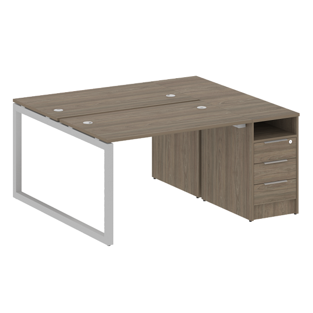 Metal System Quattro Р. ст. с тумбой на О-образном м/к 50БО.РС-СТП-2.2 Вяз/Серый металл 1612*1475*750 - Вид 1