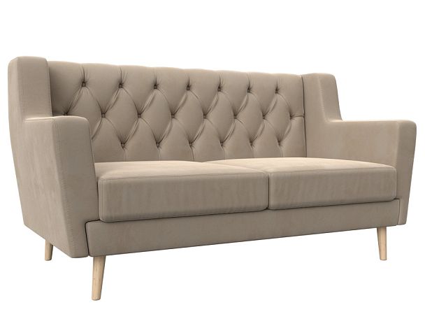 Прямой диван Брайтон 2 Люкс (полностью велюр бежевый) - Вид 1