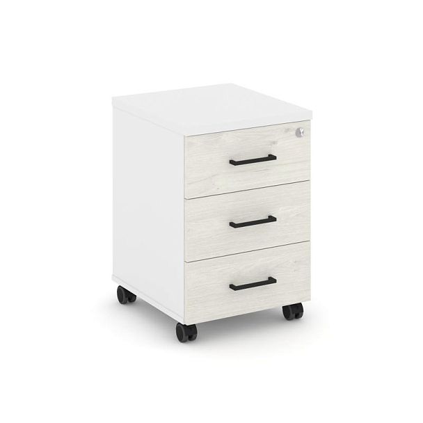 Стайл Проджект Тумба мобильная усил. колеса SN.TMU-002 Белый/Белый/Дуб Наварра/Черный Ручки 416*460* - Вид 1