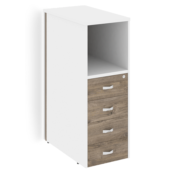 Onix Тумба с подсветкой 4 ящика завершающая, левая O.R-TV-4.S (L) Тиквуд темный/Белый бриллиант 436*767*1185 - Вид 1