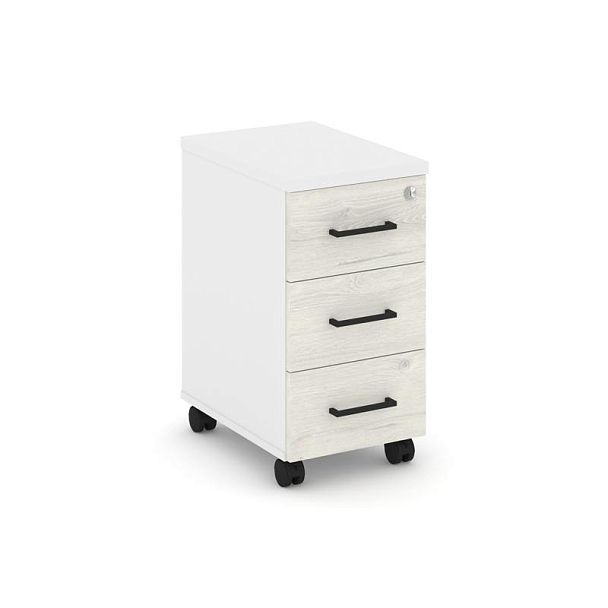 Стайл Проджект Тумба мобильная з/с ЛХДФ SN.TM-004 Белый/Белый/Дуб Наварра/Черный Ручки 320*460*611 - Вид 1