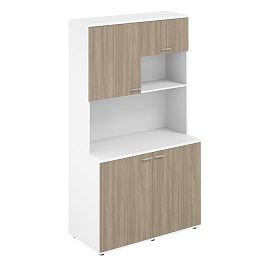 Офисная мини-кухня, 1200х600х2135 / корпус: белый, фасады: дуб темный Сигма / Sigma - Фото предпросмотра