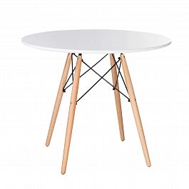 Стол обеденный BRABIX "Eames T-01", круглый диаметр 80 см, опоры дерево, пластик белый, 532633 - Фото предпросмотра