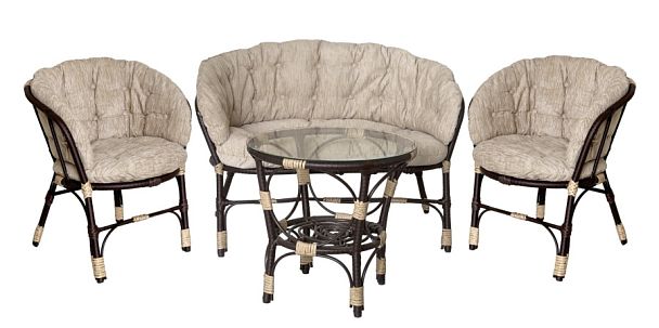 Комплект Багама с диваном и полными бежевыми подушками (полиротанг) - Вид 1