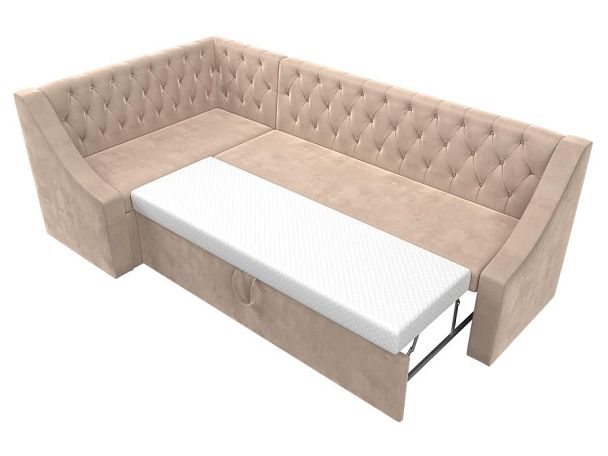 Кухонный угловой диван Мерлин левый (полностью велюр бежевый) - Вид 6