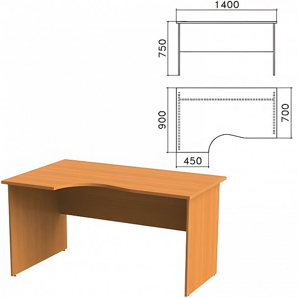 Стол письменный эргономичный "Фея", 1400х900х750 мм, левый, цвет орех милан, СФ07.5 - Вид 2