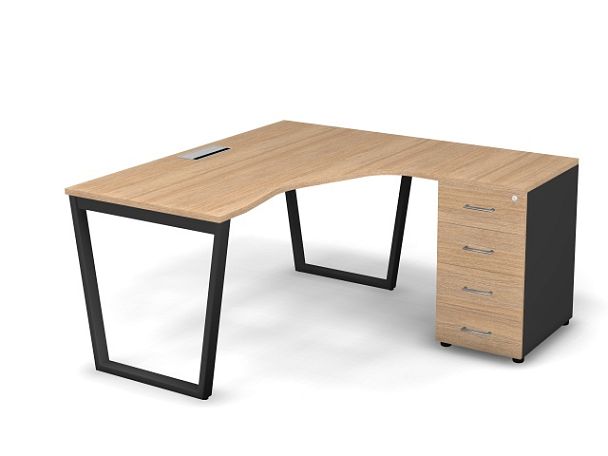 MATRIX 121S155-V Стол эгоном. с тумбой R, пров. Merida (V-опоры) 1580х1580х775 Швейц-й вяз/Темно-сер - Вид 1