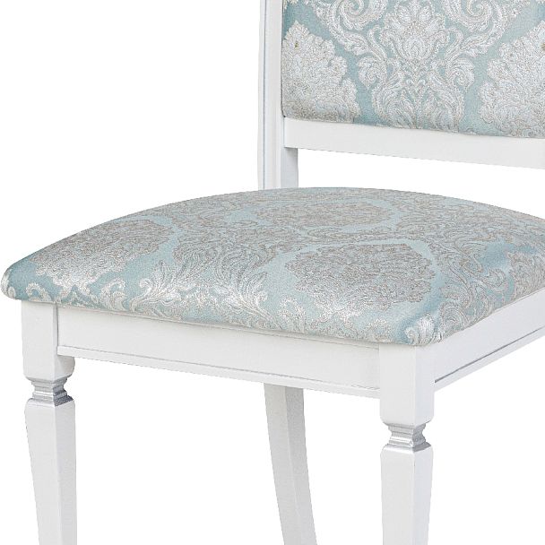 Стул деревянный с мягким сиденьем Бармс Белая эмаль серебрянная патина/Бирюзовый жаккард - Вид 11